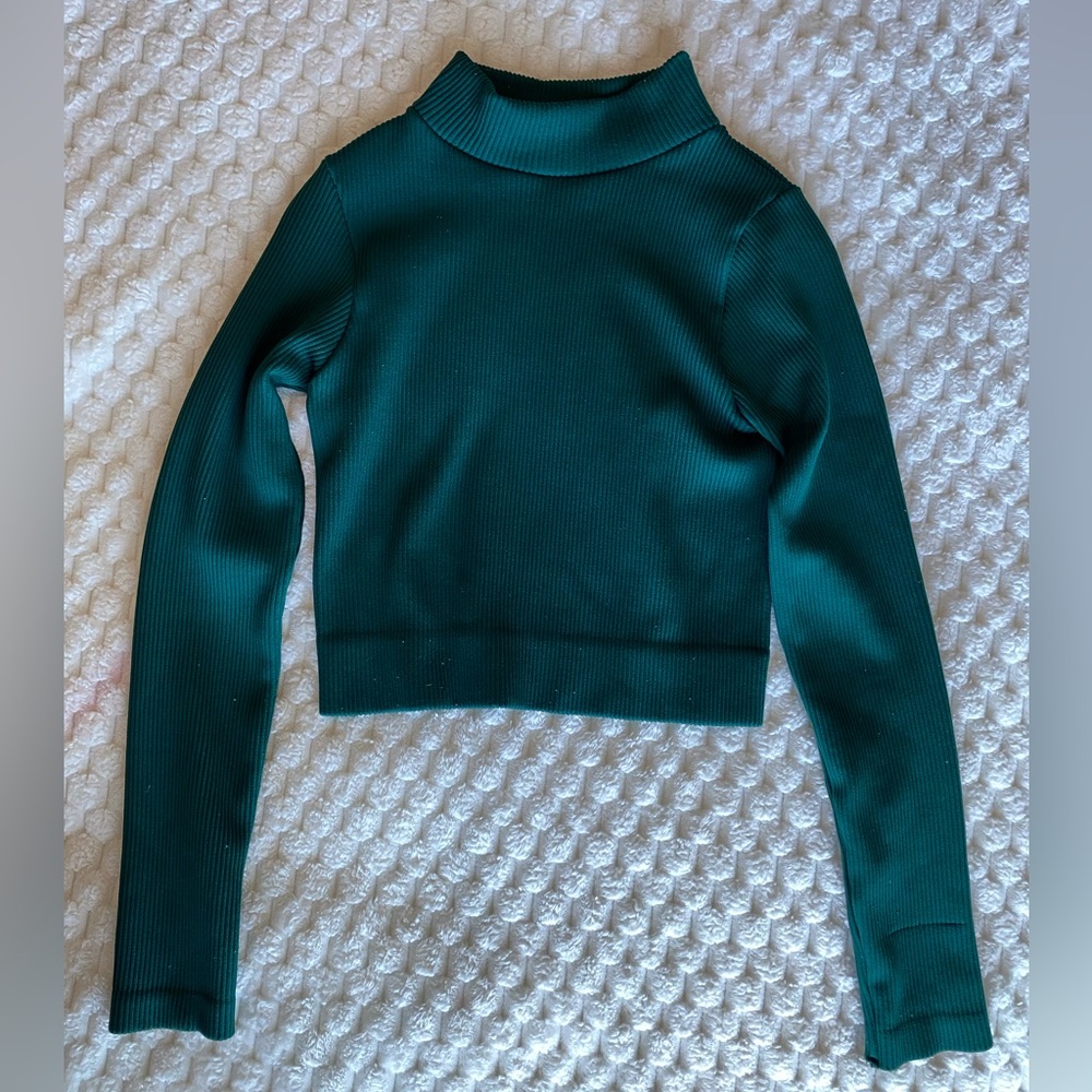 Teal Ribbed Long Sleeve Crop Top